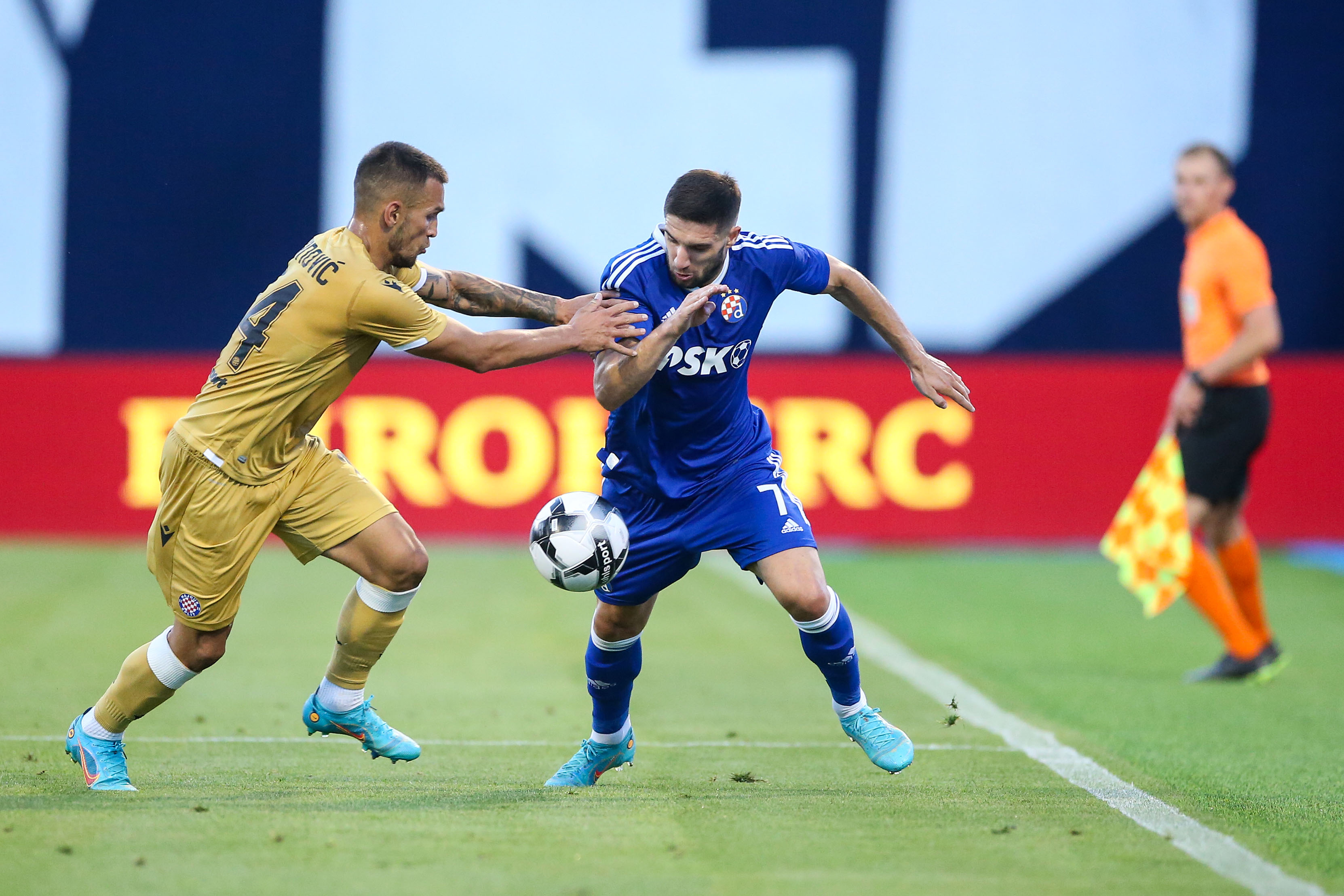 Zagreb, Croatia. 15th July, 2023. Luka Ivanusec of Dinamo Zagreb leaves the  pitch with an injury during the Supersport Supercup match between GNK Dinamo  Zagreb and HNK Hajduk Split at Maksimir stadium